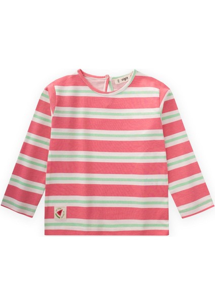 Çizgili Uzun Kollu T-Shırt 2-8 Yaş Pembe Yeşil Çizgili