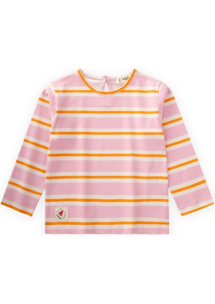 Çizgili Uzun Kollu T-Shırt 2-8 Yaş Pudra Turuncu Çizgili fiyatları