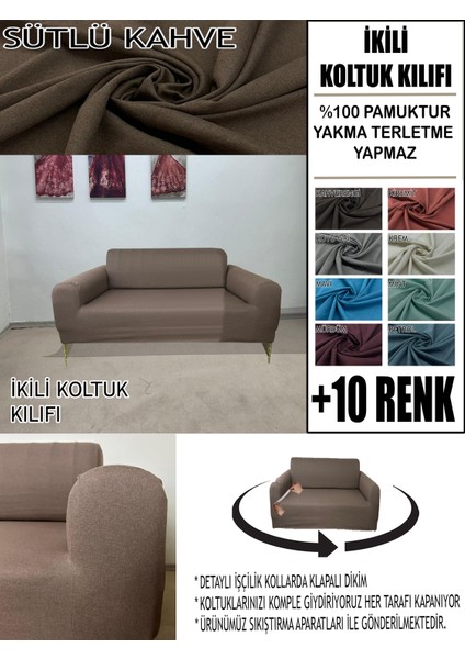 %100 Pamuk Fransız Kumaş Çift Kişilik Komple Giydirme 2'li Kanepe, Bohem, Vb Model Koltuk Kılıfı