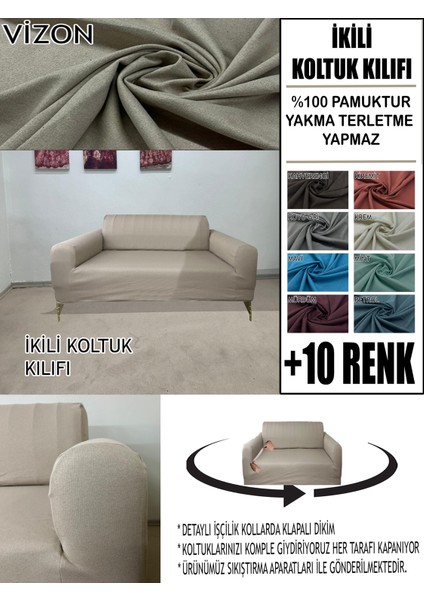 %100 Pamuk Fransız Kumaş Çift Kişilik Komple Giydirme 2'li Kanepe, Bohem, Vb Model Koltuk Kılıfı