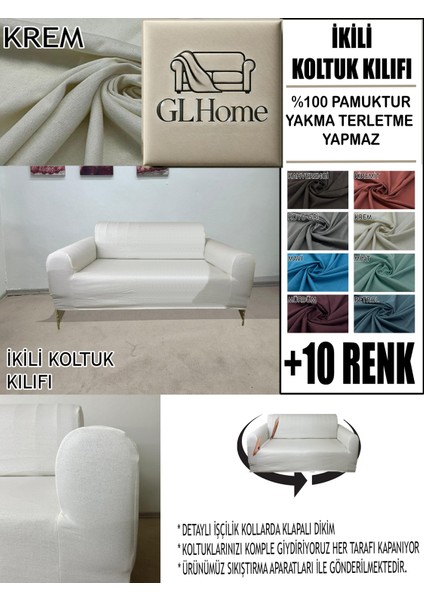 %100 Pamuk Fransız Kumaş Çift Kişilik Komple Giydirme 2'li Kanepe, Bohem, Vb Model Koltuk Kılıfı