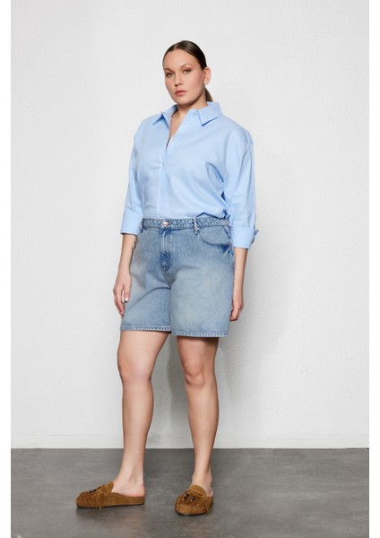 Hermes Kadın Yüksek Bel Mavi Jean Şort Rahat Kalıp ile Yaz İçin Şık Seçim fiyatları