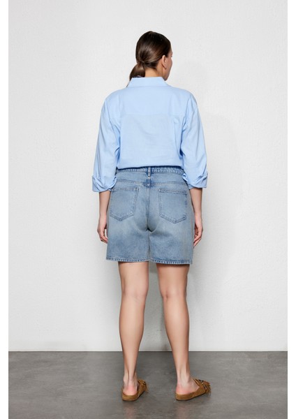 Hermes Kadın Yüksek Bel Mavi Jean Şort Rahat Kalıp ile Yaz İçin Şık Seçim modelleri