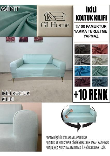 %100 Pamuk Fransız Kumaş Çift Kişilik Komple Giydirme 2'li Kanepe, Bohem, Vb Model Koltuk Kılıfı