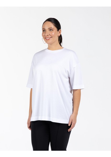 Morrıs Bisiklet Yaka Düşük Omuzlu %100 Organik Pamuk Büyük Beden T-Shirt Beyaz fiyatları