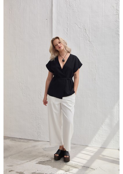 Hylda Büyük Beden Kruvaze Yelek Siyah