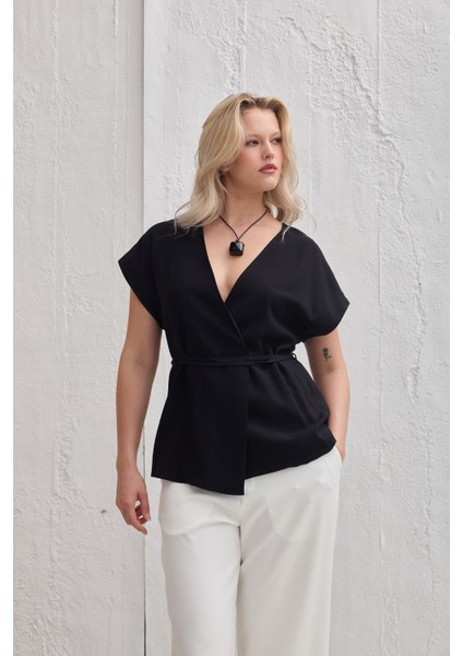 Hylda Büyük Beden Kruvaze Yelek Siyah fiyatları