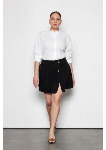 Abel Şortlu Asimetrik Mini Etek Siyah