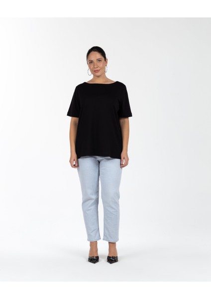 Jenny Kayık Yaka %100 Organik Pamuk Büyük Beden T-Shirt Siyah fiyatları