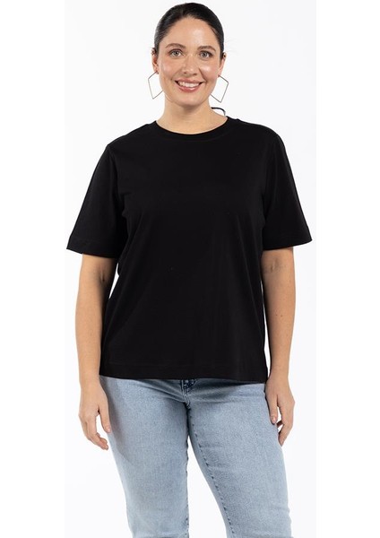 Murphy Bisiklet Yaka %100 Organik Pamuk Büyük Beden T-Shirt Siyah