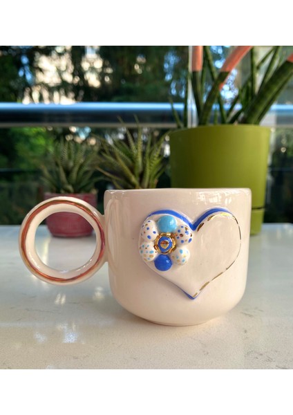 El Yapımı Seramik Gerçek 24K Altın Dekorlu Kalp Nazar Kupa fiyatları