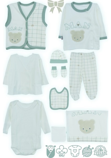 Erkek Bebek Yeni Doğan Takımı 10 Lu Set 0-3 Aylık %100 Organik Pamuk Yumuşak OPEB25BBLMOD50