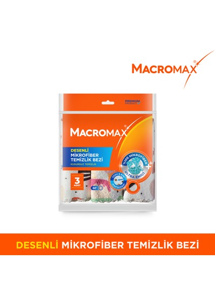 Desenli Mikrofiber Temizlik Bezi 3'lü Paket, Ultra Emici Toz Alıcı Çok Amaçlı Bez