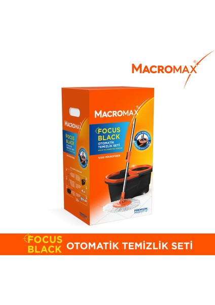 Focus Black Otomatik Temizlik Seti, Pedalsız Döner Sıkmalı 360 Başlıklı Mikrofiber Paspas