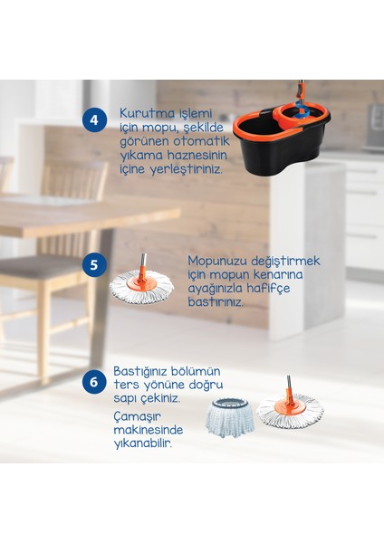 Focus Black Otomatik Temizlik Seti, Pedalsız Döner Sıkmalı 360 Başlıklı Mikrofiber Paspas modelleri