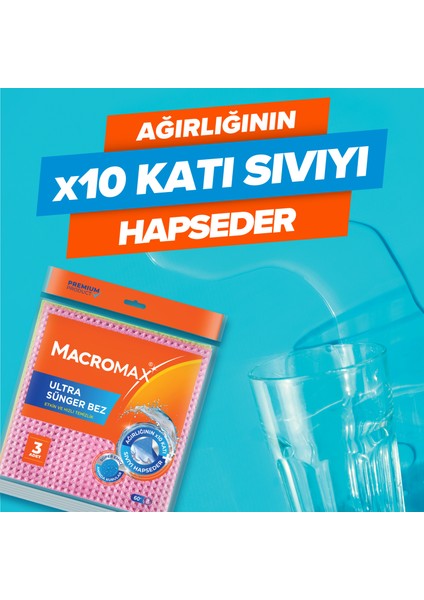 Ultra Sünger Bez 3'lü Paket, Ağırlığının 10 Katı Su Emen Yüksek Performanslı Mutfak Bezi fiyatları