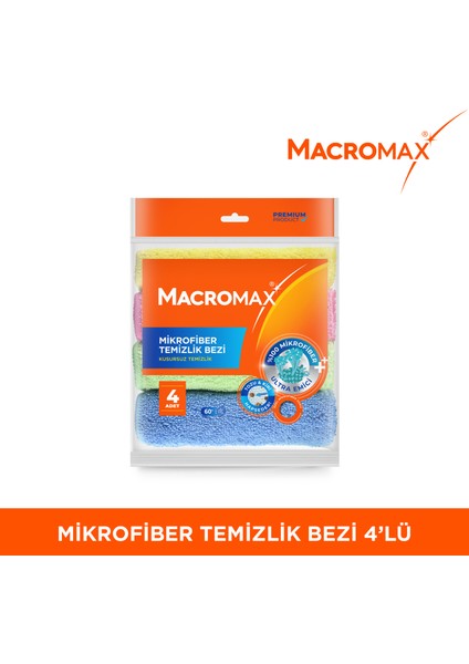 Mikrofiber Temizlik Bezi 4'lü Paket, Çok Amaçlı Toz Alma ve Yüzey Silme Bezi