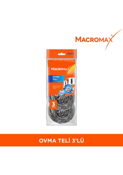 Paslanmaz Çelik Ovma Teli 3'lü, Tencere ve Izgaralar İçin Çizmez Bulaşık Teli