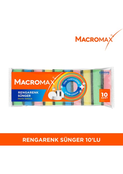 Rengarenk Bulaşık Süngeri 10'lu Mega Ekonomik Paket, Çok Amaçlı Yüzey Süngeri