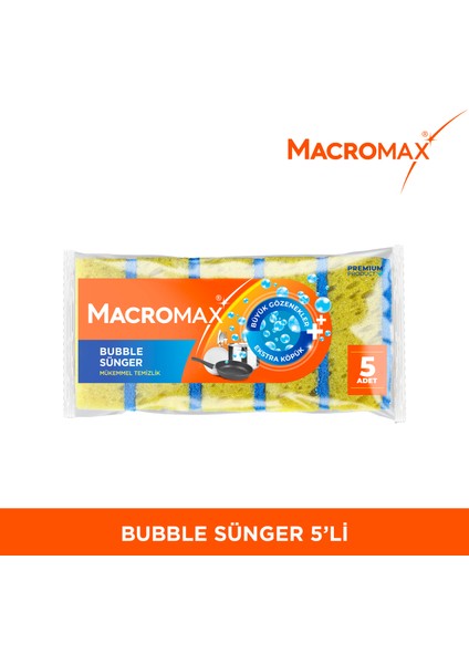 Bubble Bulaşık Süngeri 5'li Paket, Büyük Gözenekli Ekstra Köpük Teknolojisi