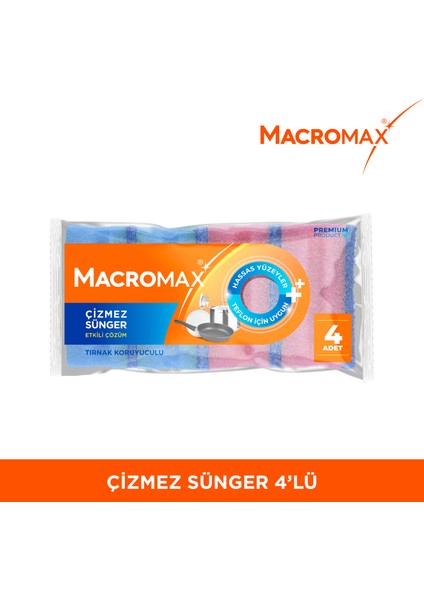 Tırnak Koruyuculu Çizmez Bulaşık Süngeri 4'lü Paket, Teflon ve Hassas Yüzeyler İçin