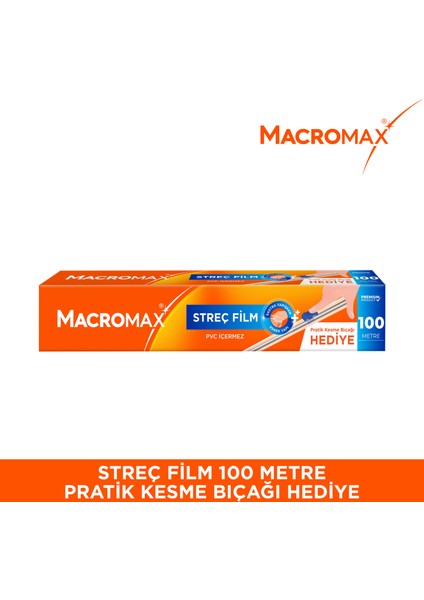 Streç Film 100 Metre, Pratik Kesme Bıçağı Hediyeli, Büyük Ekonomik Boy, PVC İçermez