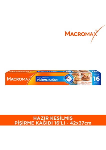 Hazır Kesilmiş Yağlı Pişirme Kağıdı 16 Adet, Standart Fırın Tepsisi Boyutu (42x37 cm)