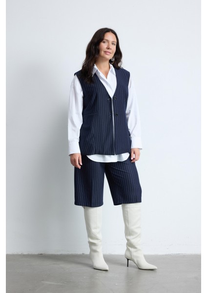 Julıa Büyük Beden Yelek Lacivert-Beyaz
