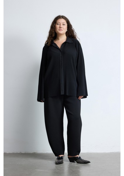 Darıan V Yaka Piliseli Büyük Beden Gömlek Siyah fiyatları