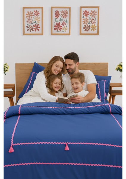 Monte Carlo Özel Tasarım Nevresim Takımı Çift Kişilik Indigo & Pembe