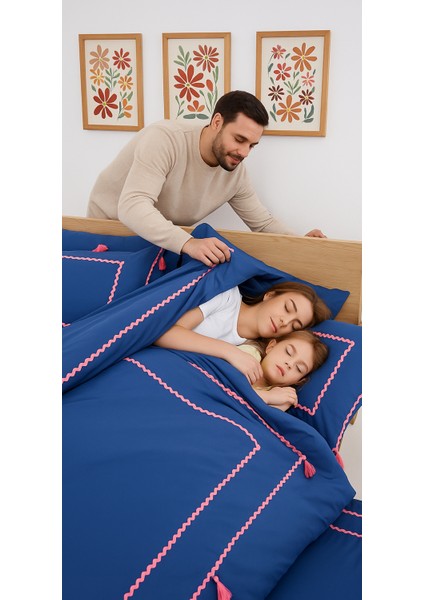 Monte Carlo Özel Tasarım Nevresim Takımı Çift Kişilik Indigo & Pembe