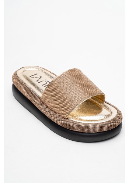 Oeste Altın Taşlı Tek Bantlı Kalın Tabanlı Kadın Terlik modelleri