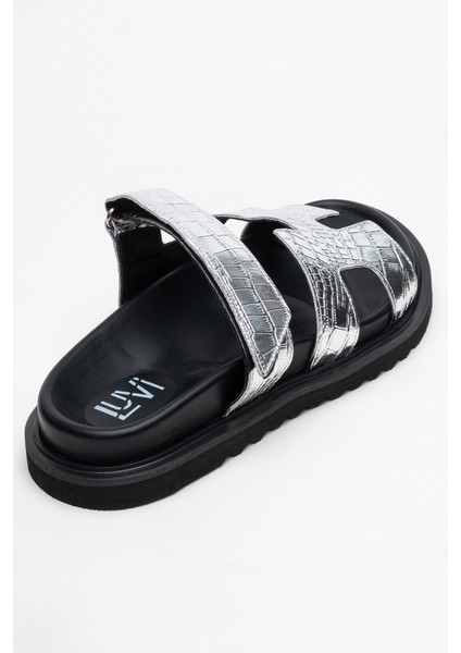 Loana Gümüş Baskı Hakiki Deri Kadın Terlik indirimleri