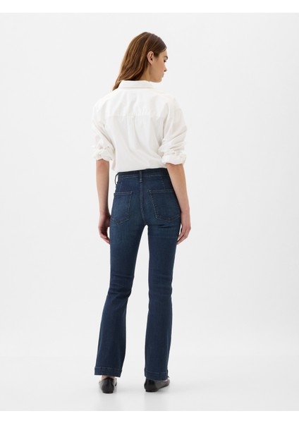 Kadın Lacivert Mid Rise Bootcut Jean Pantolon