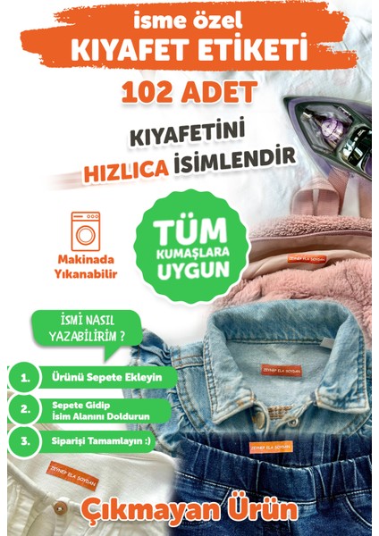 Kıyafet Etiketi - Okul Kıyafet Kumaş Etiketi Kreş Anaokulu Ilkokul Kıyafet Kumaş Etiketi 102 adet