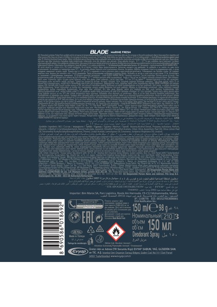 Marine Fresh Erkek Deodorant 150 Ml Hızlı Kurur, Leke Bırakmaz
