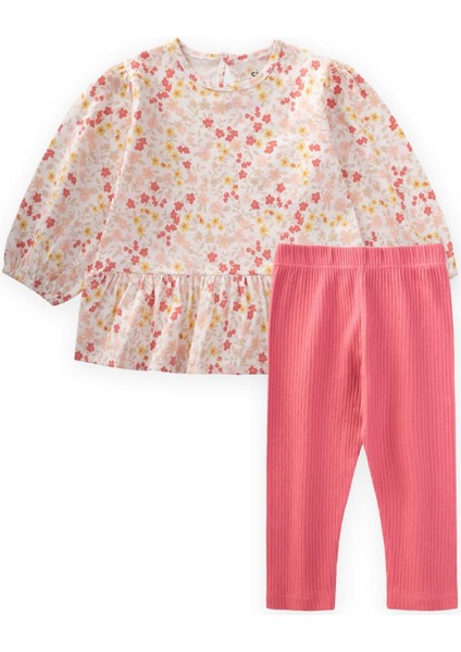 Desenli Uzun Kollu T-Shırt Takım 1-8 Yaş Ekru