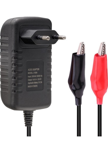 14.4V 2Ah Akü Şarj Cihazı 3 ile 12 Amper Arasında Oyuncak Araba, Kuru, Asitli Sulu, Jel, Motor ve Motosiklet Aküleri için Uygundur (12 Amper ve Üstü Akülere Uygun Değildir)