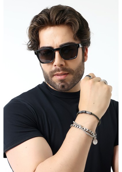 Unisex Aksesuarlı Kare Siyah Polarize Güneş Gözlüğü 23037 c2 P fiyatları