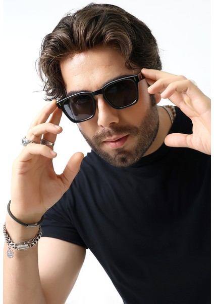 Unisex Aksesuarlı Kare Siyah Polarize Güneş Gözlüğü 23037 c2 P modelleri