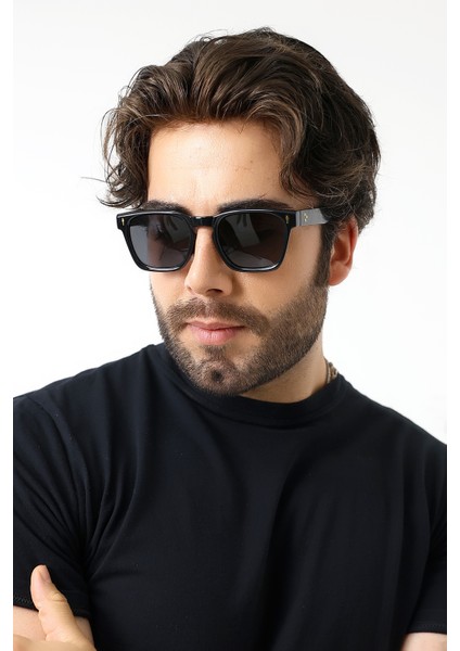 Unisex Aksesuarlı Kare Siyah Polarize Güneş Gözlüğü 23037 c2 P fırsatları