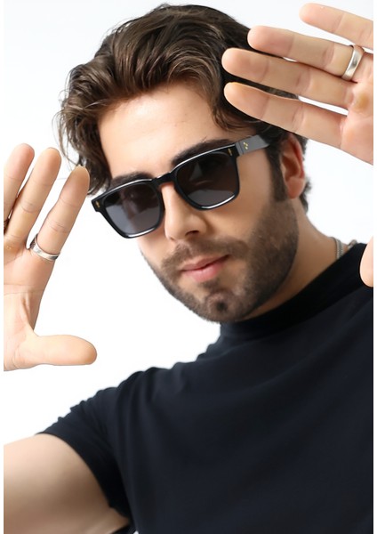 Unisex Aksesuarlı Kare Siyah Polarize Güneş Gözlüğü 23037 c2 P indirimleri