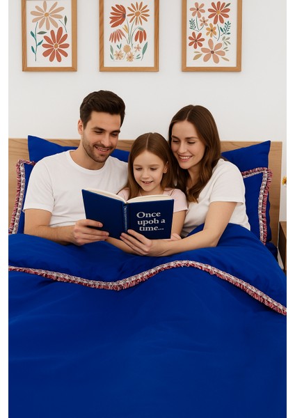 Antıbes Özel Tasarım Nevresim Takımı Çift Kişilik Saks Mavi