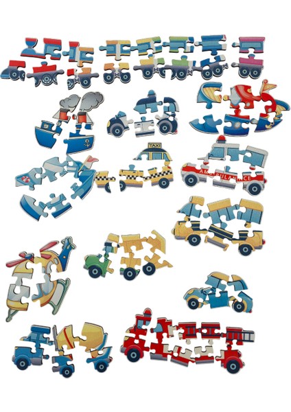 Araçlar Vehicles / 13 Adet Puzzle Yapboz Puzzle / 82 Parça Okul Öncesi Zeka Geliştirici Oyuncak