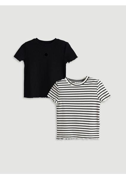 Lcw Kids Siyah Bisiklet Yaka Kız Çocuk Crop Tişört 2'li