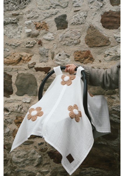 Teddy Papatya 2 Kat Fermuarlı Beyaz Müslin Puset Örtüsü Şık Tasarım