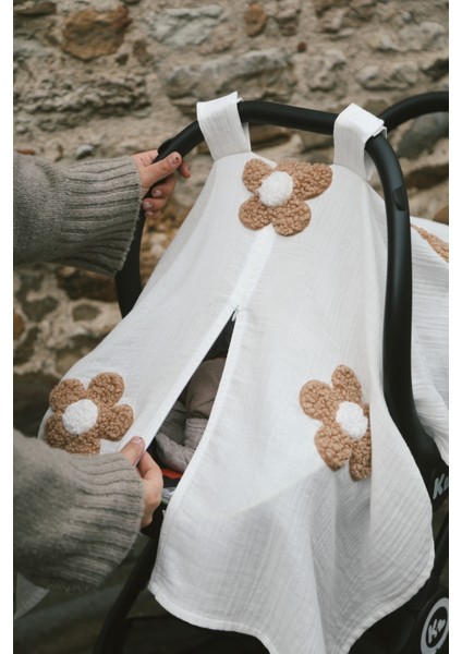 Teddy Papatya 2 Kat Fermuarlı Beyaz Müslin Puset Örtüsü Şık Tasarım fırsatları