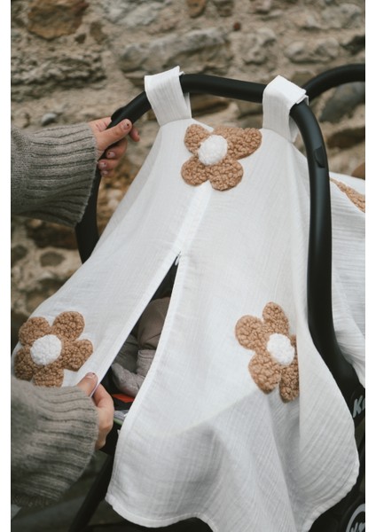 Teddy Papatya 2 Kat Fermuarlı Beyaz Müslin Puset Örtüsü Şık Tasarım