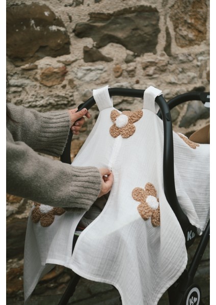 Teddy Papatya 2 Kat Fermuarlı Beyaz Müslin Puset Örtüsü Şık Tasarım