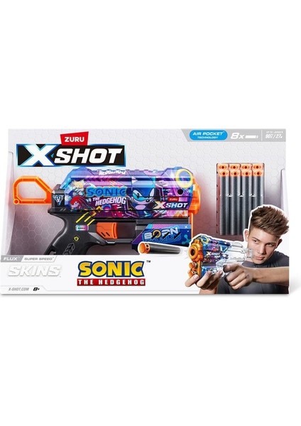 X-Shot Skins Flux Sonic The Hedgehog 8 Mermili Sünger Dart Atan Silah 21 cm 57952 Super Speed